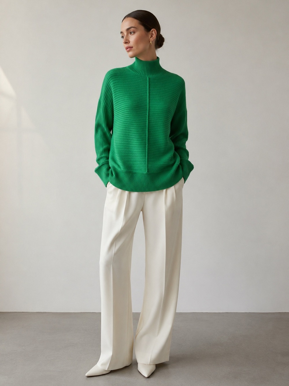 Alice Collins Warehouse Green Ottoman Rib Funnel Neck Sweater Size 12